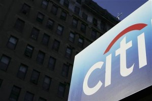 A Citibank sign is seen outside of a bank outlet in New York